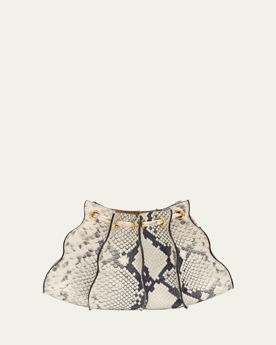 Adria Pleated Wave Snakeskin-Embossed Wristlet